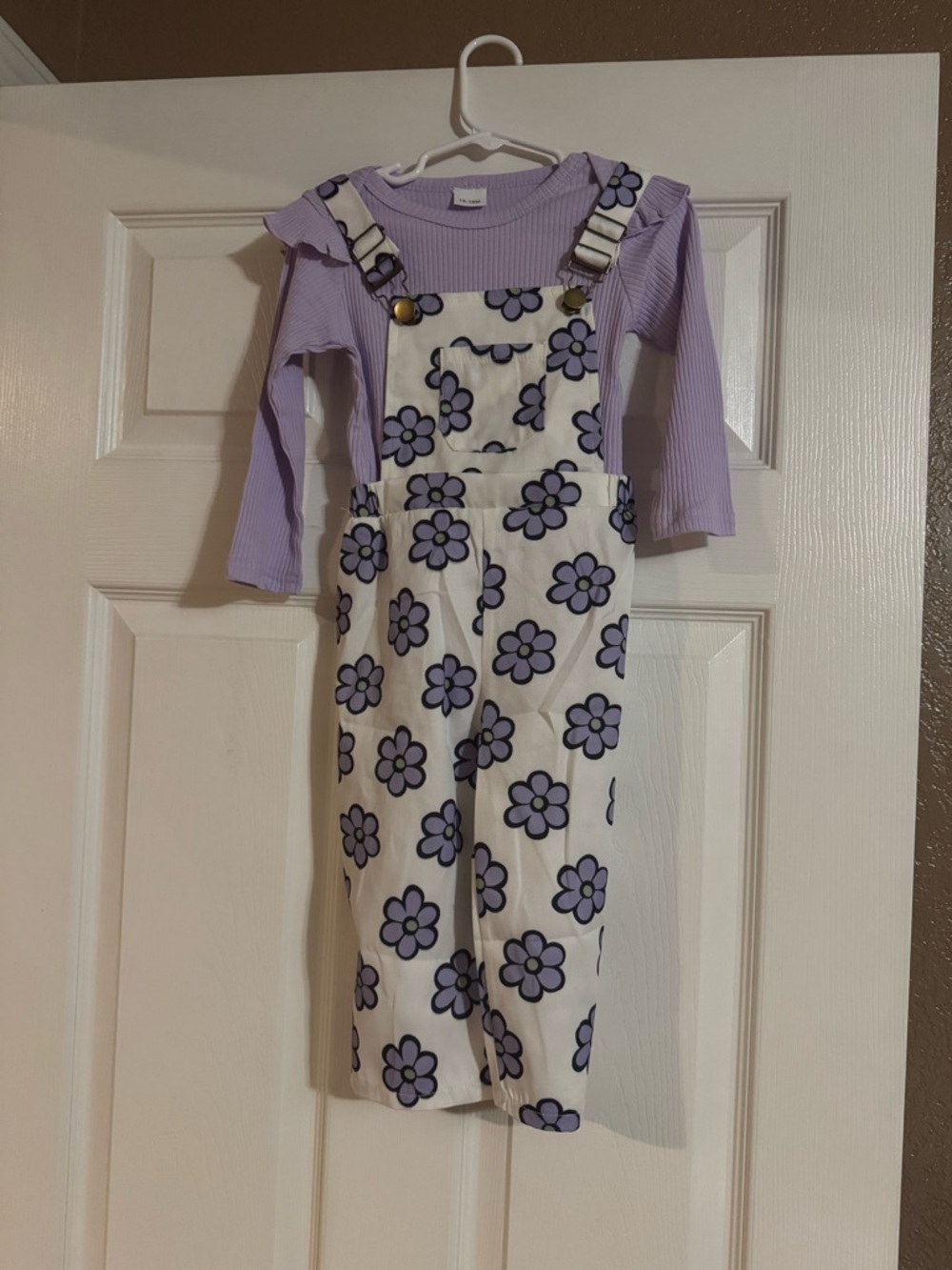 Girls Lavender Floral Print Overalls - Kids Bottoms